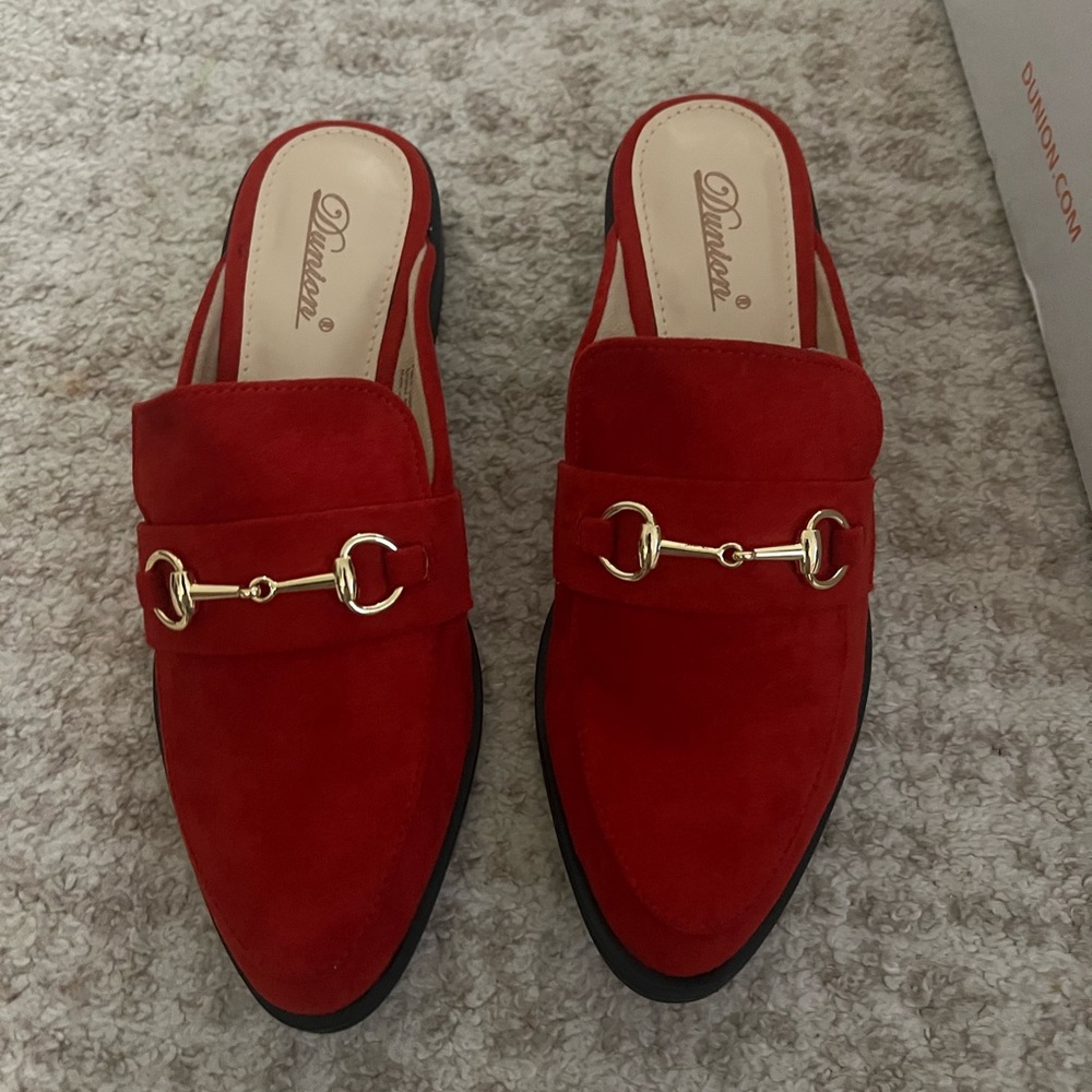 Red suede mules